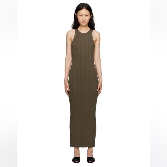 TOTEME Seamless Ribbed Knit Tank Dress  Faded Olive Large - Picture 14 of 15
